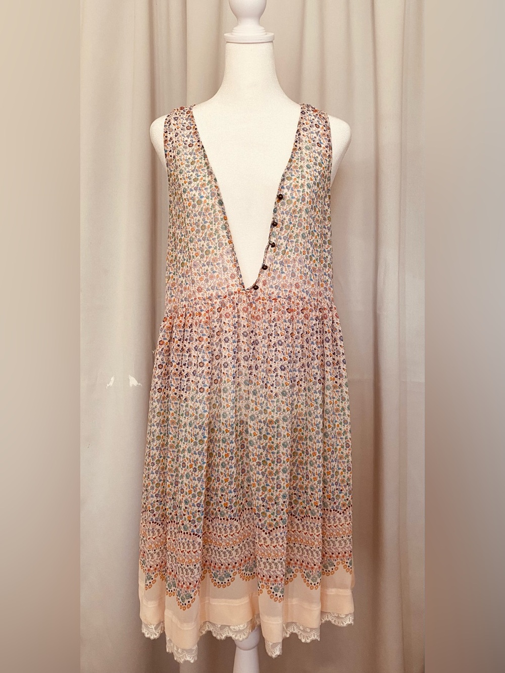 maeve sheer floral Violetta Slip dress colorful anthropologie size Medium Hippie